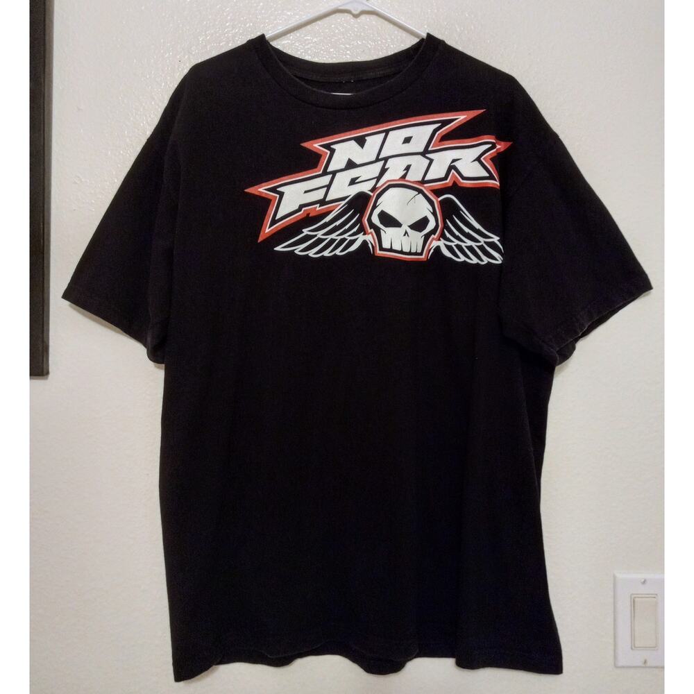 NO FEAR Vintage Y2K No Fear Skull Wings Logo Graphic T-Shirt Streetwear SZ L